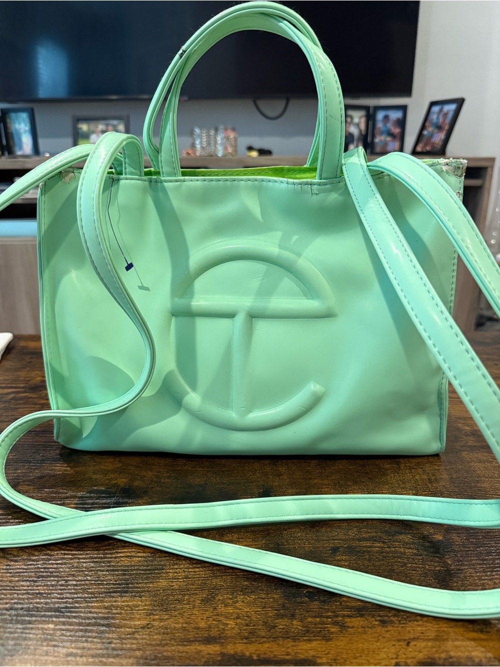 Mint Green Women's Tote Bag with Embossed Logo